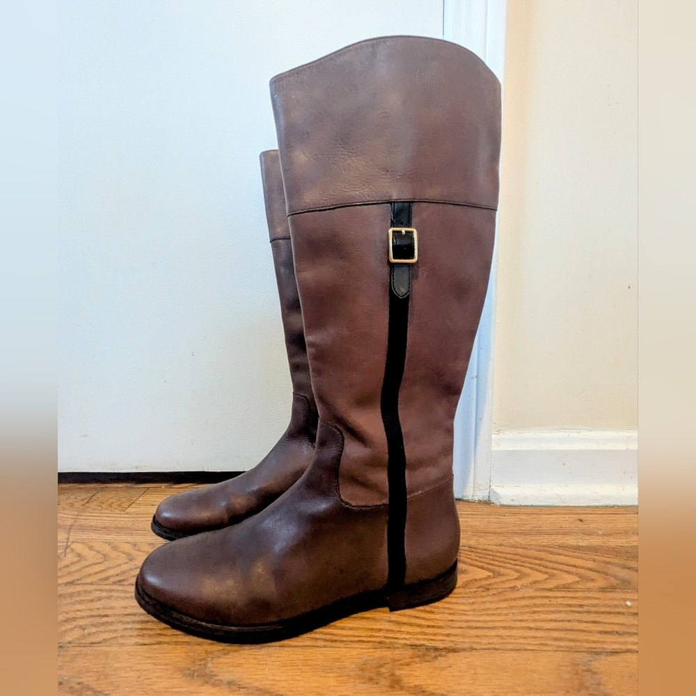Cole Haan Brown And Black Leather Knee-High Riding Boots - Picture 5 of 12